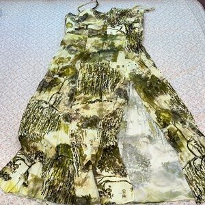 Zara Slit Midi Green Forest Print Dress